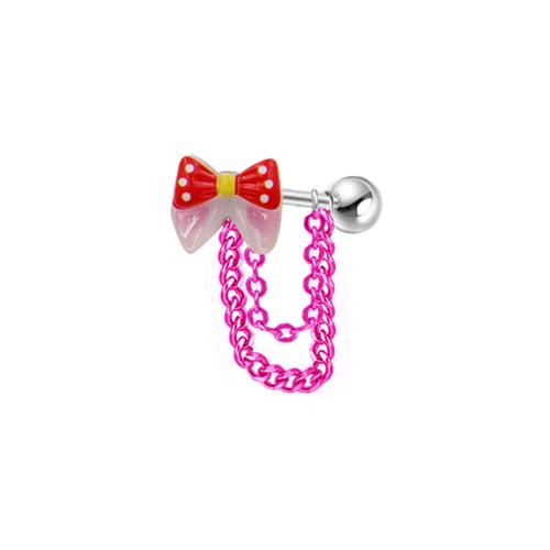 Titanium Steel Piercing Earring with Cloth & Glass & Resin Bowknot Unisex Sold By PC