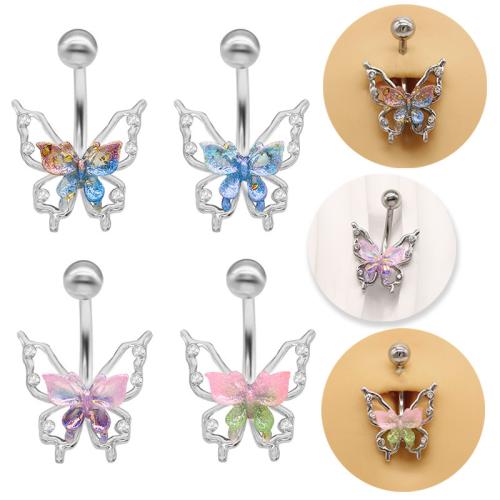 Zinc Alloy Belly Ring with Resin Butterfly plated Unisex & with rhinestone & hollow Sold By PC