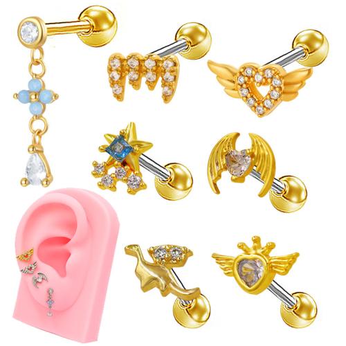 Cruach Tíotáiniam earring piercing, plátáilte, unisex & stíleanna éagsúla do rogha & micrea réiteach zirconia ciúbach, Díolta De réir PC