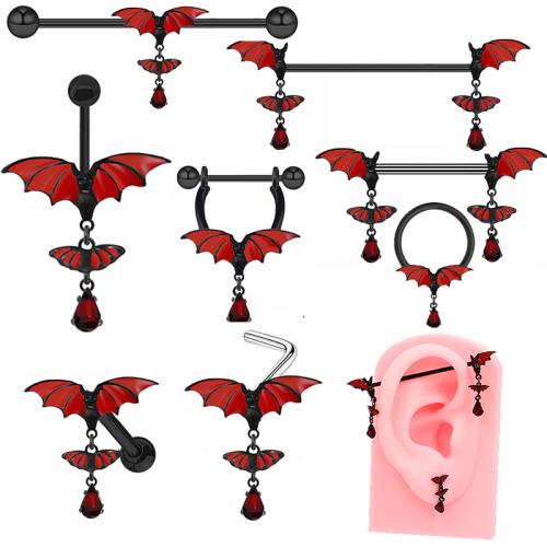 alliage de zinc Piercing Piercing Bijoux, Chauve-souris, Placage, unisexe & styles différents pour le choix & émail & avec strass, Vendu par PC