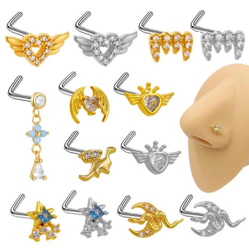 304 rostfritt stål Nose Piercing Smycken, med Kristall, plated, Unisex & olika stilar för val & micro bana cubic zirconia, Säljs av PC