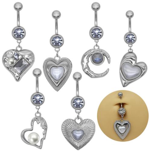 Zink Alloy belly ring, med Plast, Hjärta, plated, Unisex & olika stilar för val & med strass, Säljs av PC