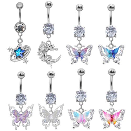 Zinc Alloy Belly Ring with Acrylic Butterfly plated Unisex & with rhinestone Sold By PC