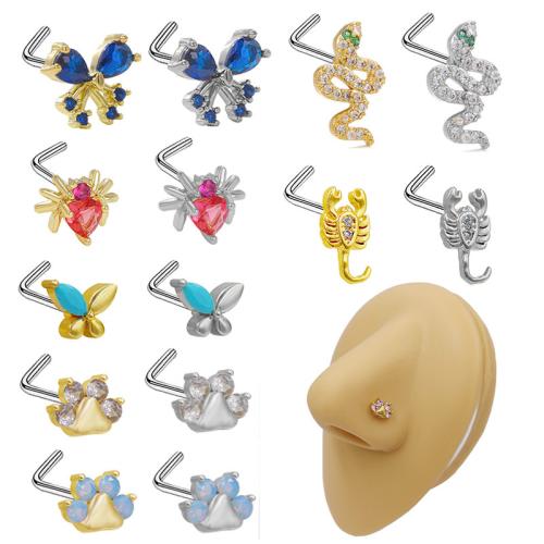 304 roestvrij staal Neus Piercing Jewelry, plated, uniseks & verschillende stijlen voor de keuze & micro pave zirconia, Verkocht door PC