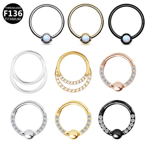 Titanium Alloy Næse Piercing Smykker, med opal, Donut, forgyldt, Unisex & forskellige stilarter for valg & med rhinestone, Solgt af PC