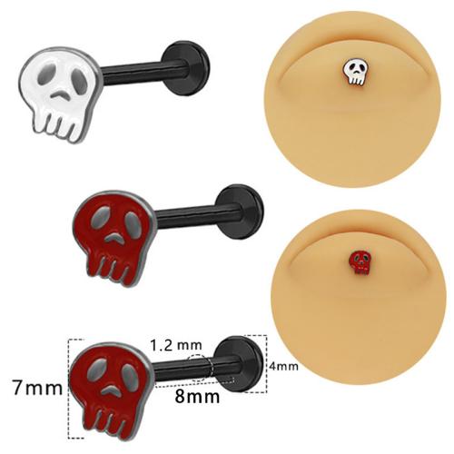 Brass Lip Piercing Stud with 304 Stainless Steel Skull plated Unisex & enamel Sold By PC