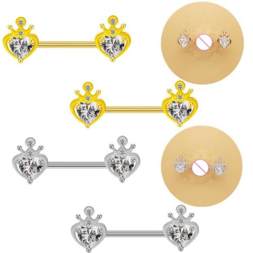 Zinc Alloy nipple ring Heart plated Unisex & with rhinestone Sold By PC