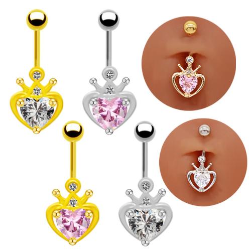 Zinc Alloy Belly Ring Heart plated Unisex & with rhinestone Sold By PC