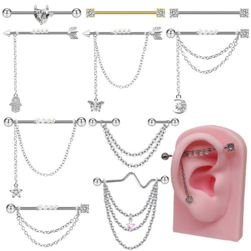 Acier titane piercing oreille, Placage, unisexe & styles différents pour le choix & avec strass, Vendu par PC