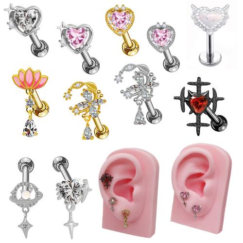 Titanium Steel Piercing Earring plated Unisex & micro pave cubic zirconia Sold By PC