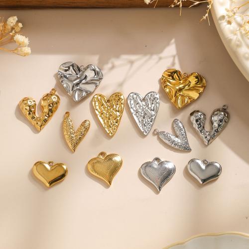 Stainless Steel Heart Pendants 304 Stainless Steel Vacuum Ion Plating DIY Sold By Bag