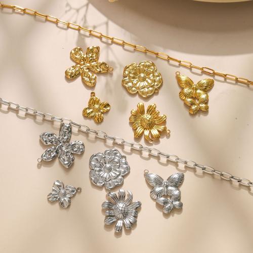 Stainless Steel Flower Pendant 304 Stainless Steel Vacuum Ion Plating & DIY Sold By Bag