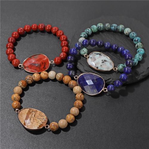 Gemstone Bracelets Natural Stone gold color plated & Unisex Length 19 cm Sold By PC