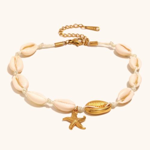 Roestvrijstalen Anklet, 304 roestvrij staal, met Schelp, Zeester, gold plated, voor vrouw, Verkocht door PC