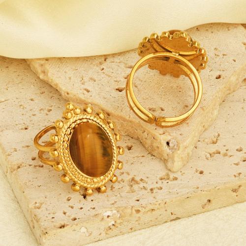 Vinger Ring in edelstaal, 304 roestvrij staal, met Edelsteen, gold plated, voor vrouw, Verkocht door PC