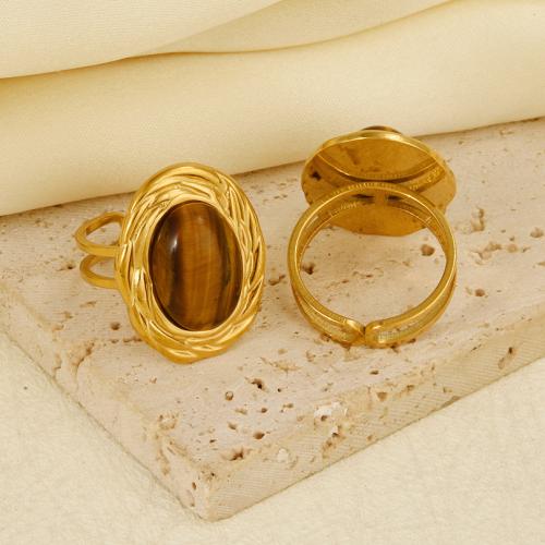 Vinger Ring in edelstaal, 304 roestvrij staal, met Edelsteen, gold plated, voor vrouw, Verkocht door PC