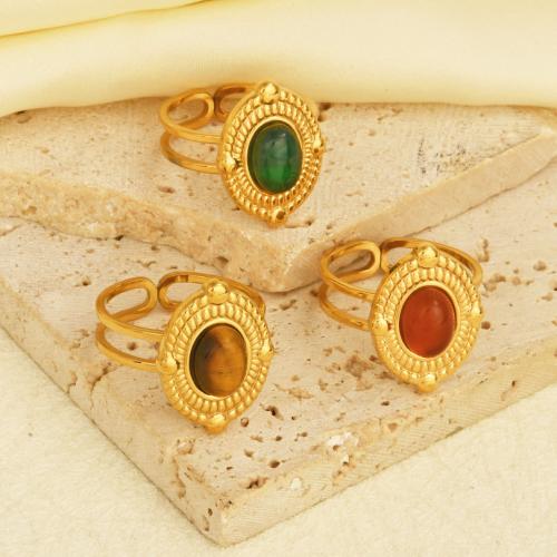 Stainless Steel Finger Ring 304 Stainless Steel with Gemstone gold color plated for woman Sold By PC