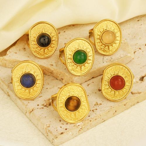 Stainless Steel Finger Ring 304 Stainless Steel with Gemstone gold color plated for woman Sold By PC