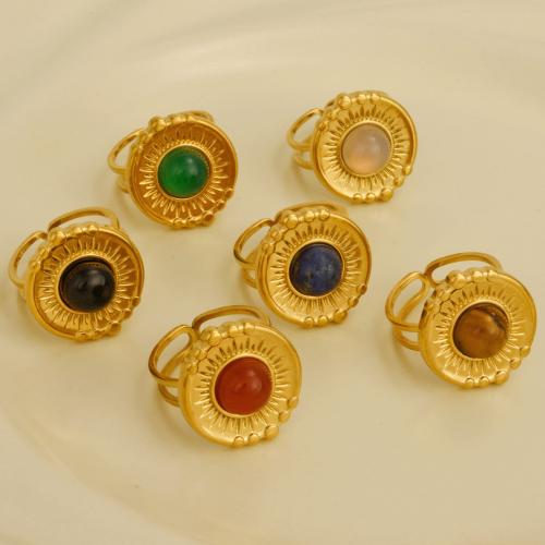 Stainless Steel Finger Ring 304 Stainless Steel with Gemstone Round gold color plated for woman Sold By PC