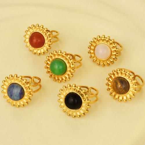 Stainless Steel Finger Ring 304 Stainless Steel with Gemstone Flower gold color plated for woman Sold By PC