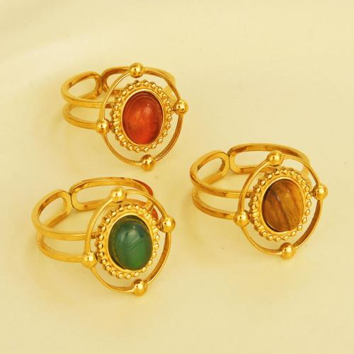 Stainless Steel Finger Ring 304 Stainless Steel with Gemstone gold color plated for woman Sold By PC