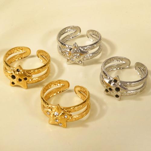 Rhinestone Stainless Steel Finger Ring 304 Stainless Steel Star plated for woman & with rhinestone Sold By PC