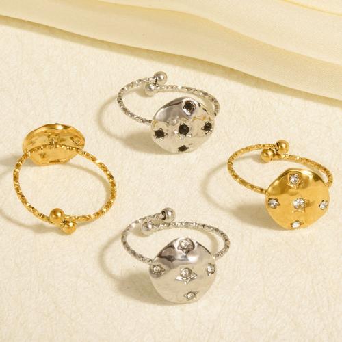 Rhinestone Stainless Steel Finger Ring 304 Stainless Steel Round plated for woman & with rhinestone Sold By PC