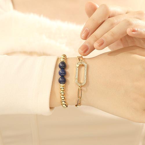 304 Stainless Steel Bracelet with Lapis Lazuli gold color plated & for woman & with rhinestone Sold By PC