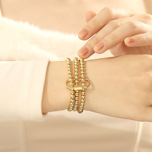 304 Stainless Steel Bracelet with Elastic Thread & Crystal gold color plated three layers & for woman Sold By PC