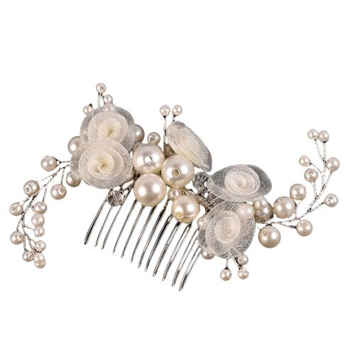 Dekoratív Hair Combs, Műanyag Pearl, -val sárgaréz huzal, kézi, divat ékszerek & a nő, fehér, 180x50x10mm, Által értékesített PC