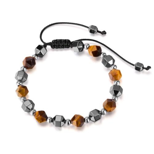 Gemstone Bracelets 304 Stainless Steel with Wax Cord & Tiger Eye & Hematite polished fashion jewelry & Unisex Length 285 mm Sold By PC