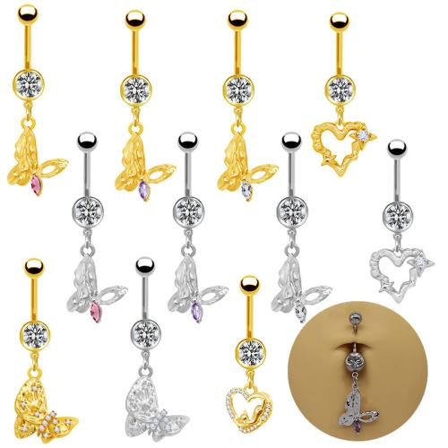 Zink Alloy belly ring, plated, Unisex & olika stilar för val & med strass, Säljs av PC