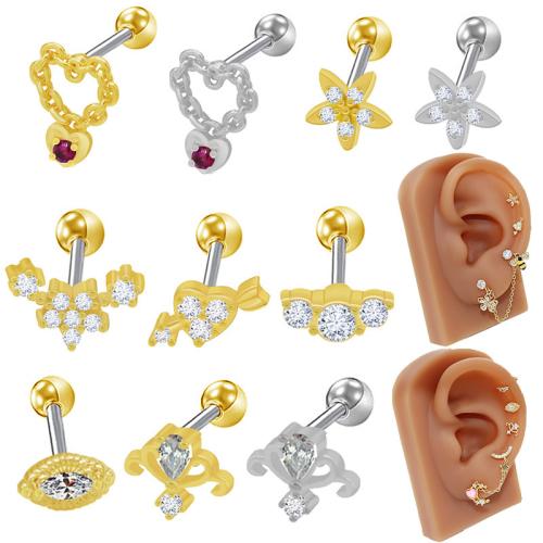 Titanium Steel Piercing Earring plated Unisex & micro pave cubic zirconia Sold By PC