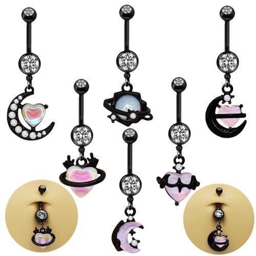 Zink Alloy belly ring, med Glas, plated, Unisex & olika stilar för val & med strass, Säljs av PC