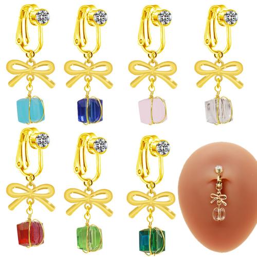 Zinc Alloy Belly Ring with Acrylic Bowknot gold color plated Unisex & with rhinestone Sold By PC