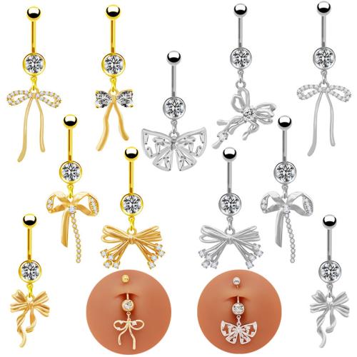 Zinc Alloy Belly Ring Bowknot plated Unisex & with rhinestone Sold By PC