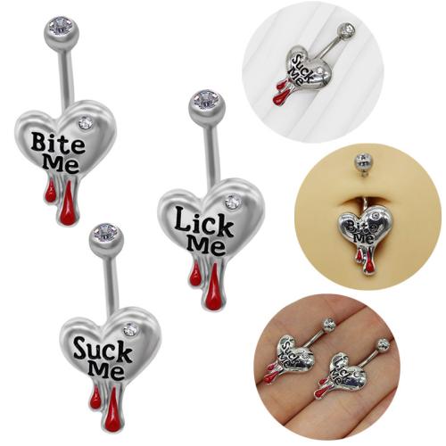 Zinc Alloy Belly Ring Heart plated Unisex & with letter pattern & enamel & with rhinestone Sold By PC