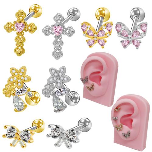 Acier titane piercing oreille, Placage, unisexe & styles différents pour le choix & pavé de micro zircon, Vendu par PC