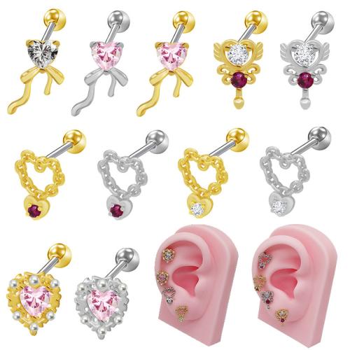 Acier titane piercing oreille, Placage, unisexe & styles différents pour le choix & pavé de micro zircon, Vendu par PC