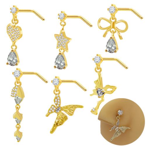 304 Stainless Steel Nose Piercing Jewelry gold color plated Unisex & with rhinestone Sold By PC