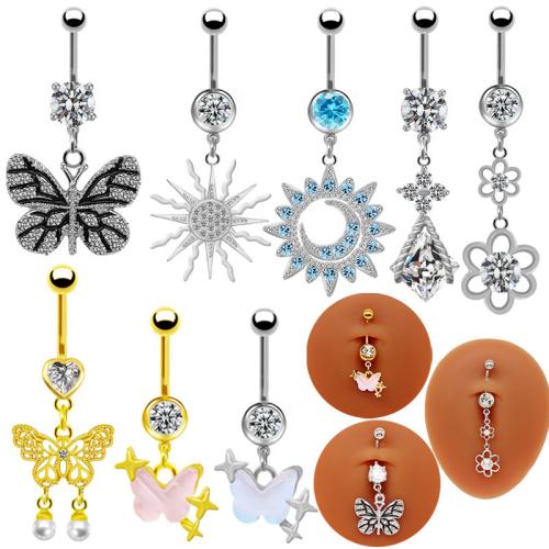 Zinc Alloy Belly Ring with 316L Stainless Steel & Acrylic plated Unisex & with rhinestone Sold By PC