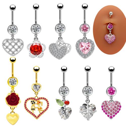 Zink Alloy belly ring, med Glas, plated, Unisex & olika stilar för val & med strass, Säljs av PC