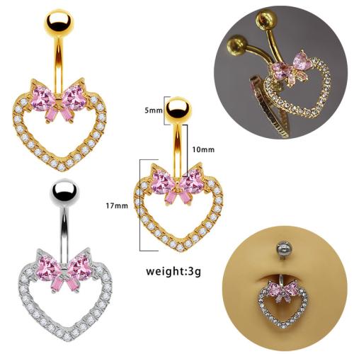 Zinc Alloy Belly Ring Heart plated Unisex & with rhinestone Sold By PC