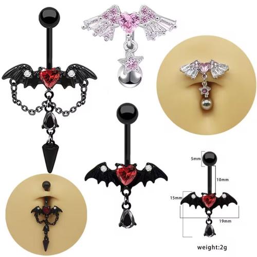 Zinc Alloy Belly Ring Winged Heart plated Unisex & with rhinestone Sold By PC