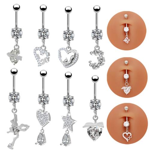 Zink Alloy belly ring, plated, Unisex & olika stilar för val & micro bana cubic zirconia, Säljs av PC