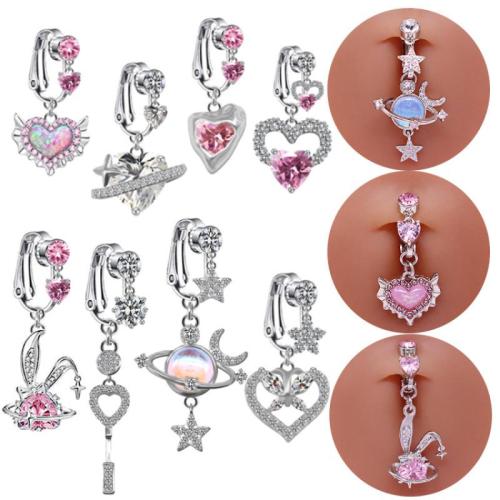 Messing mave ring, med Akryl, forgyldt, Unisex & forskellige stilarter for valg & Micro Pave cubic zirconia, belly ring length 30-50mm, Solgt af PC