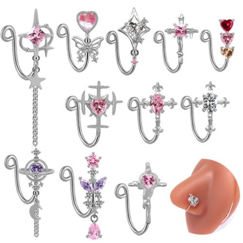 Acier inoxydable 304 Placage, unisexe & styles différents pour le choix & pavé de micro zircon, nose clip length 15-50mm, Vendu par PC