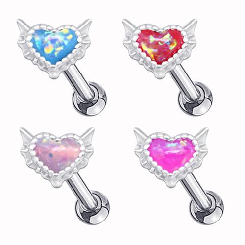 Zinc Alloy Piercing Earring with Opal Heart fashion jewelry & Unisex 7mm Sold By PC