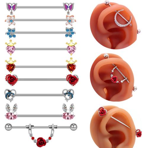 304 Stainless Steel Piercing Earring Unisex & with rhinestone Sold By PC