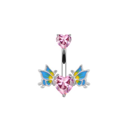 304 Stainless Steel Belly Ring Butterfly Unisex & enamel & with rhinestone 20mm Sold By PC